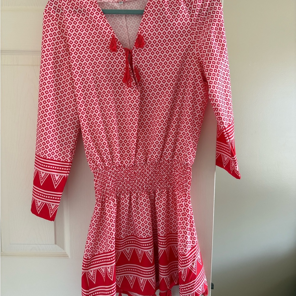 Red and White Patterned Dress size Small
